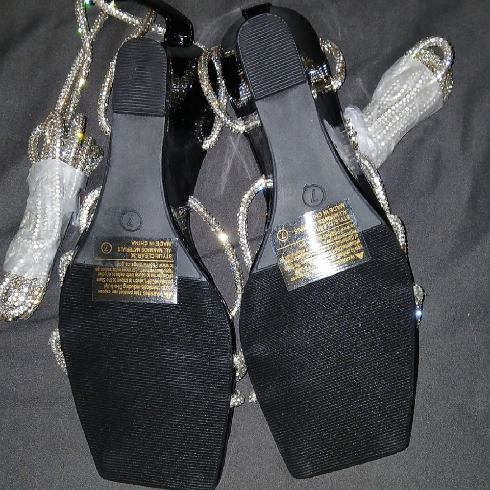 Fashion Nova Black Patent Strappy Heels with Sparkling Wrap Cords - Picture 4 of 5